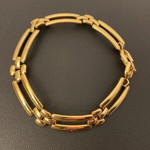 Monet Vintage Gold Tone Rectangular Link Chain Bracelet Fold Over Clasp